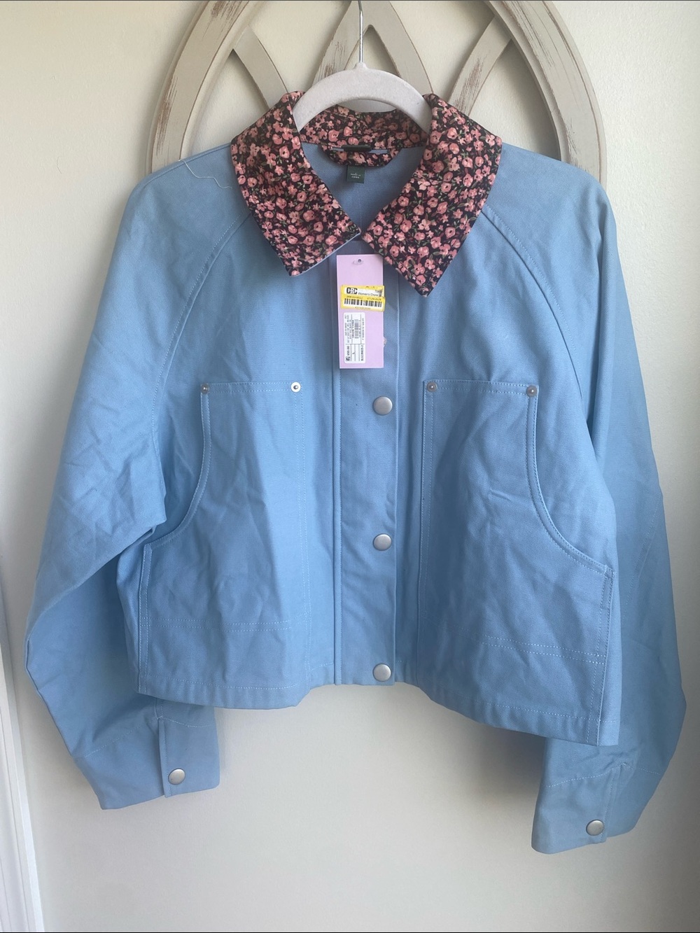 Wild Fable blue Chore cropped Jacket with a contrasting floral collar Large